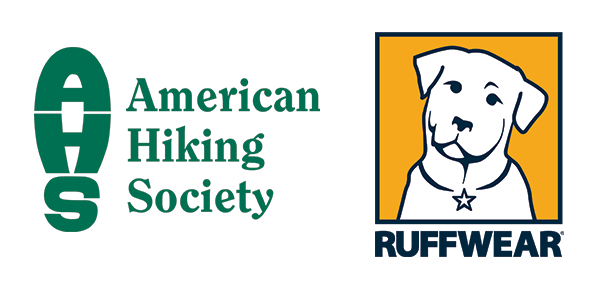 American Hiking Society logo in green on the left with Ruffwear logo on the righ